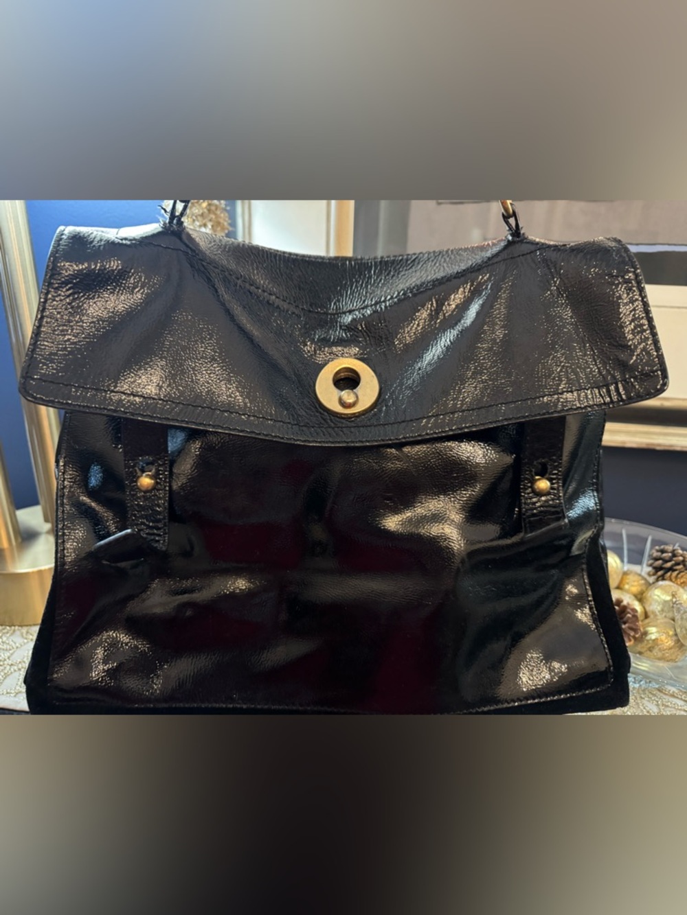 Vintage YSL Muse II Patent Leather Shoulder Bag with Gold-Tone Turn Lock